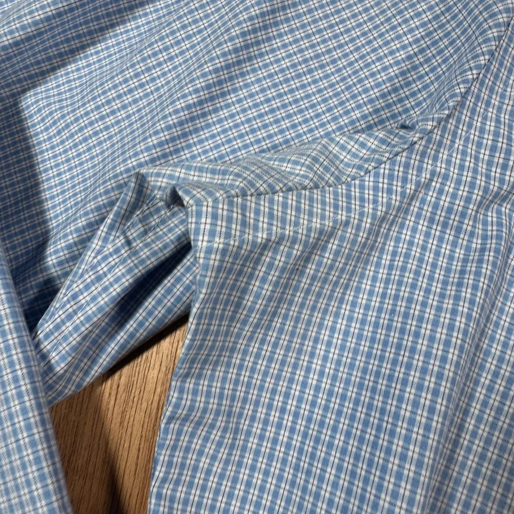 Banana Republic Non Iron Classic Fit Dress Shirt Blue Check Cotton Mens Large